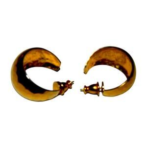 Vintage 1980s Monet Gold-Tone 3/4" Domed Hammered Crescent Hoop Pierced Earrings
